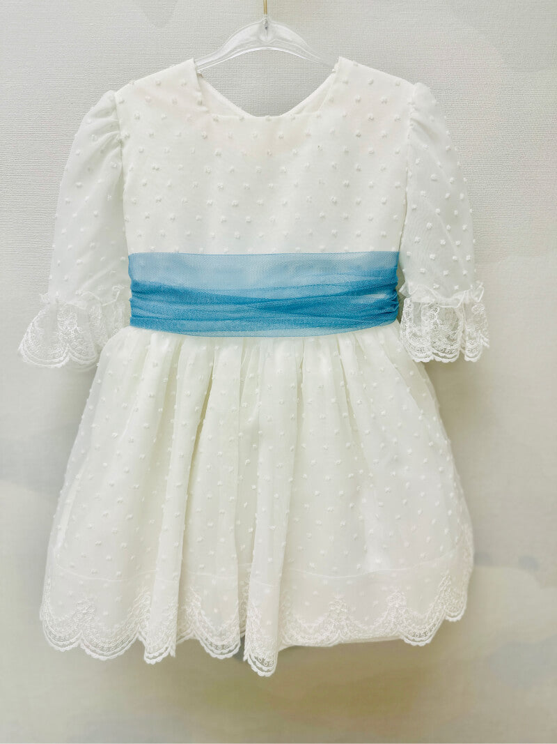 Cortejo Girls' Dress - Plumeti Marfil-Azul