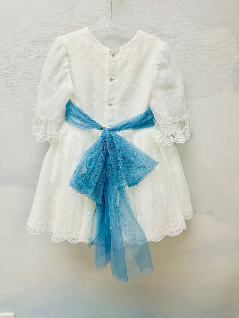 Cortejo Girls' Dress - Plumeti Marfil-Azul