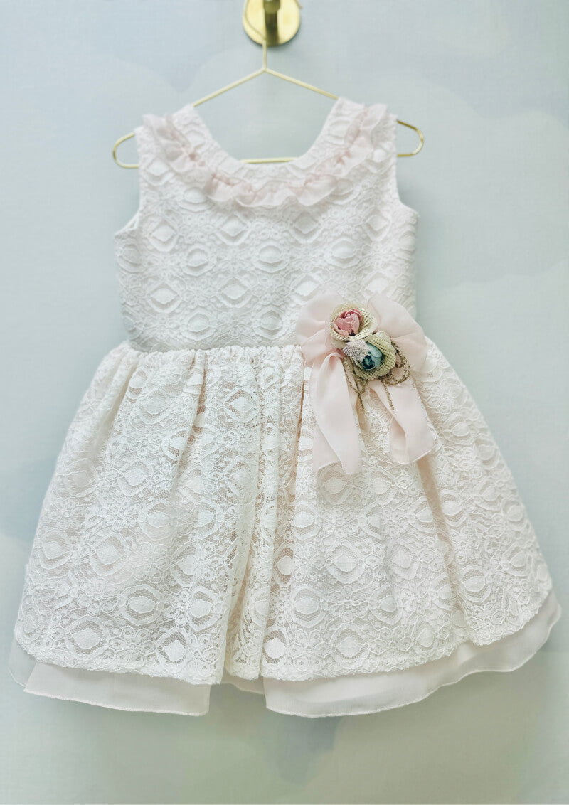 Cortejo Girls' Dress - Encaje Floral Rosa Claro