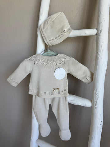 Light Brown Lullaby Charm Knit Baby Set – 4-Piece Outfit #C4003