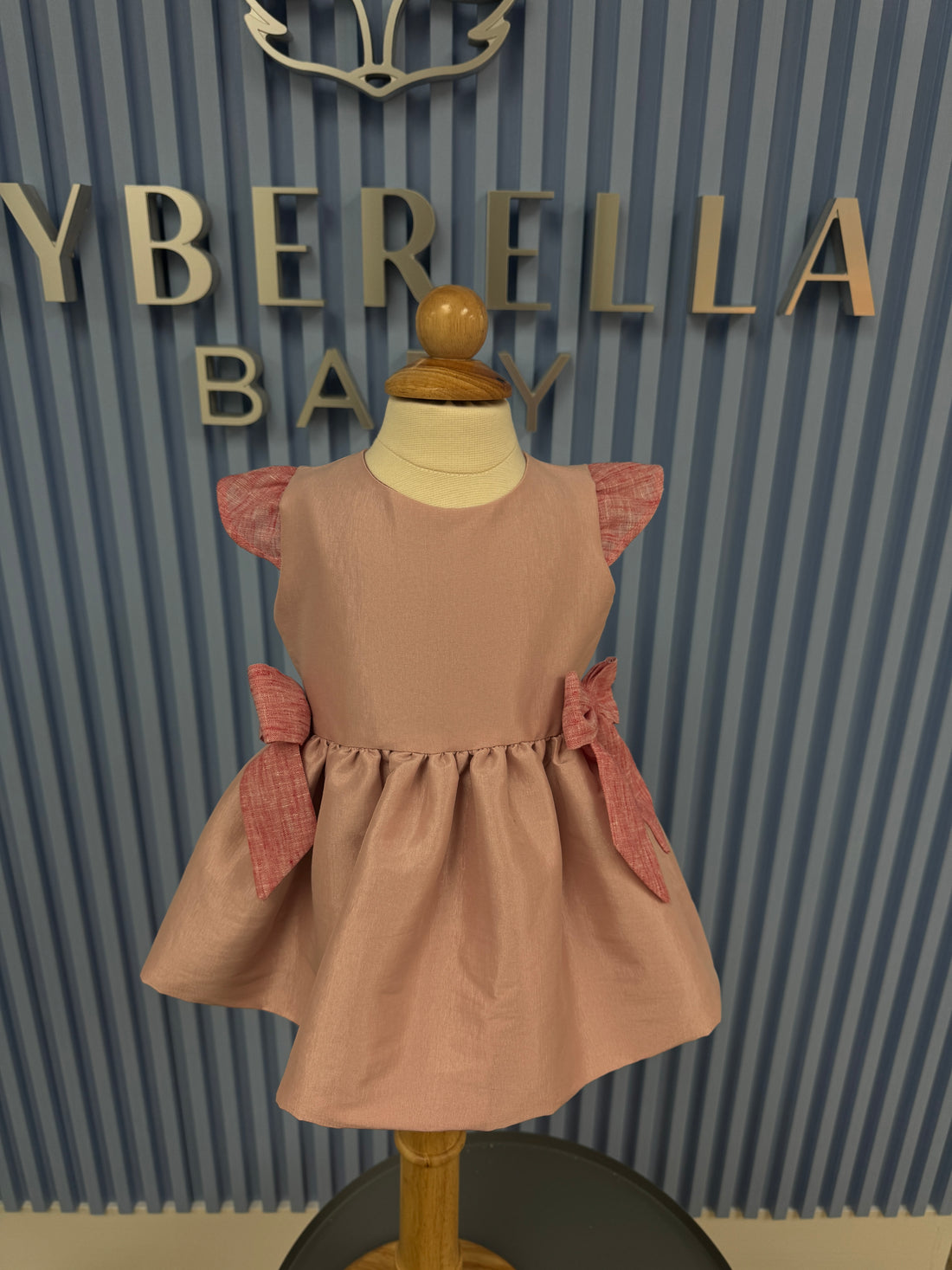 Baby Girl Pink Dress with Red Bow Accents – Van001