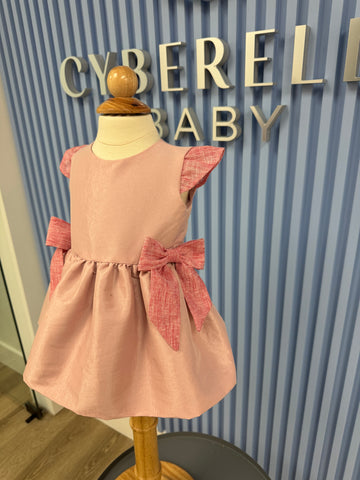 Baby Girl Pink Dress with Red Bow Accents – Van001
