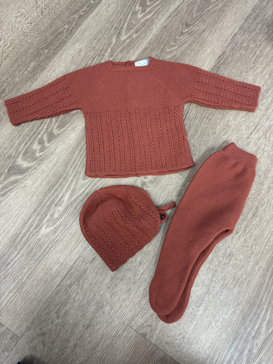 Rustic elegant knit baby set