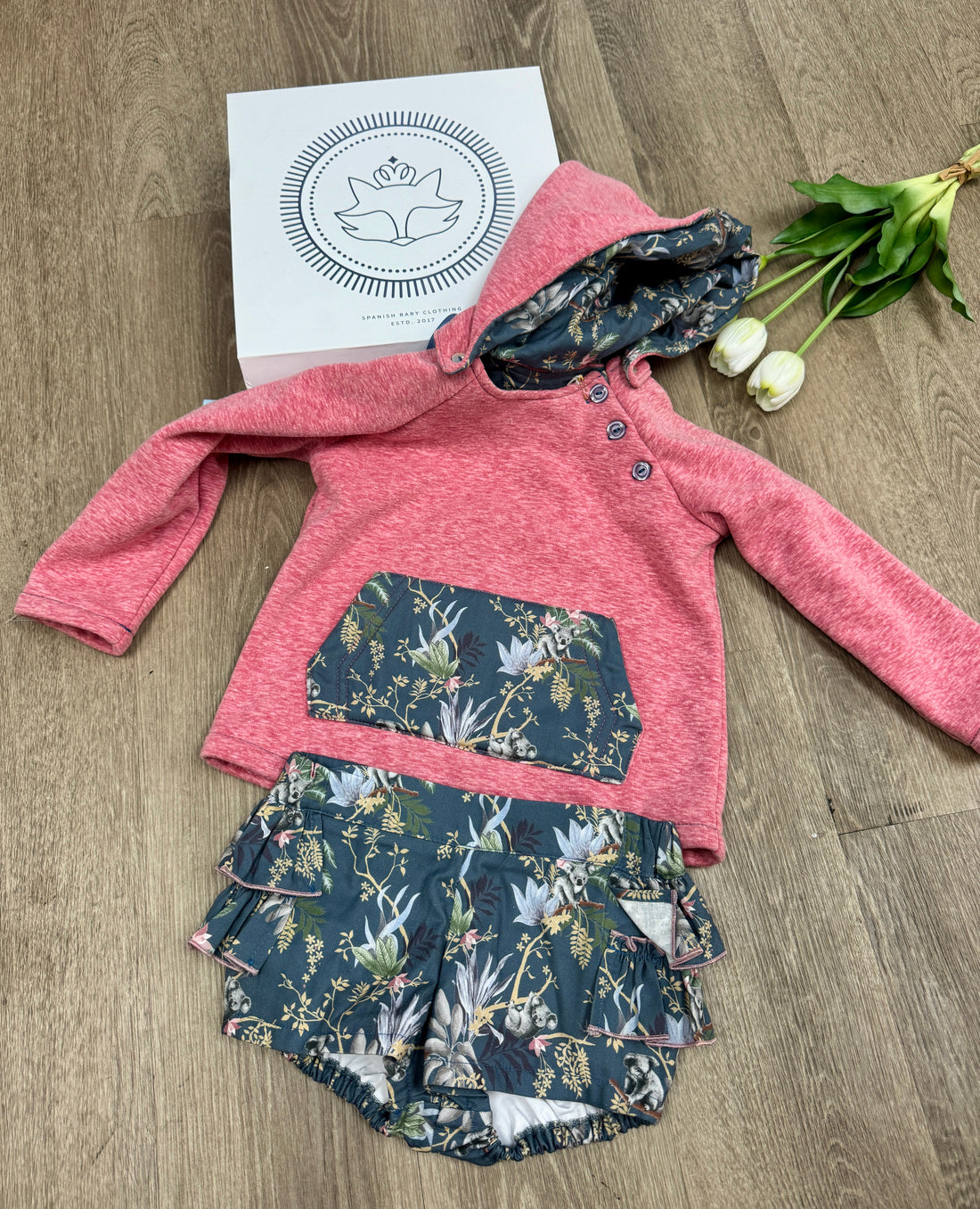 Girls' Pink Hoodie and Floral Bloomer Set