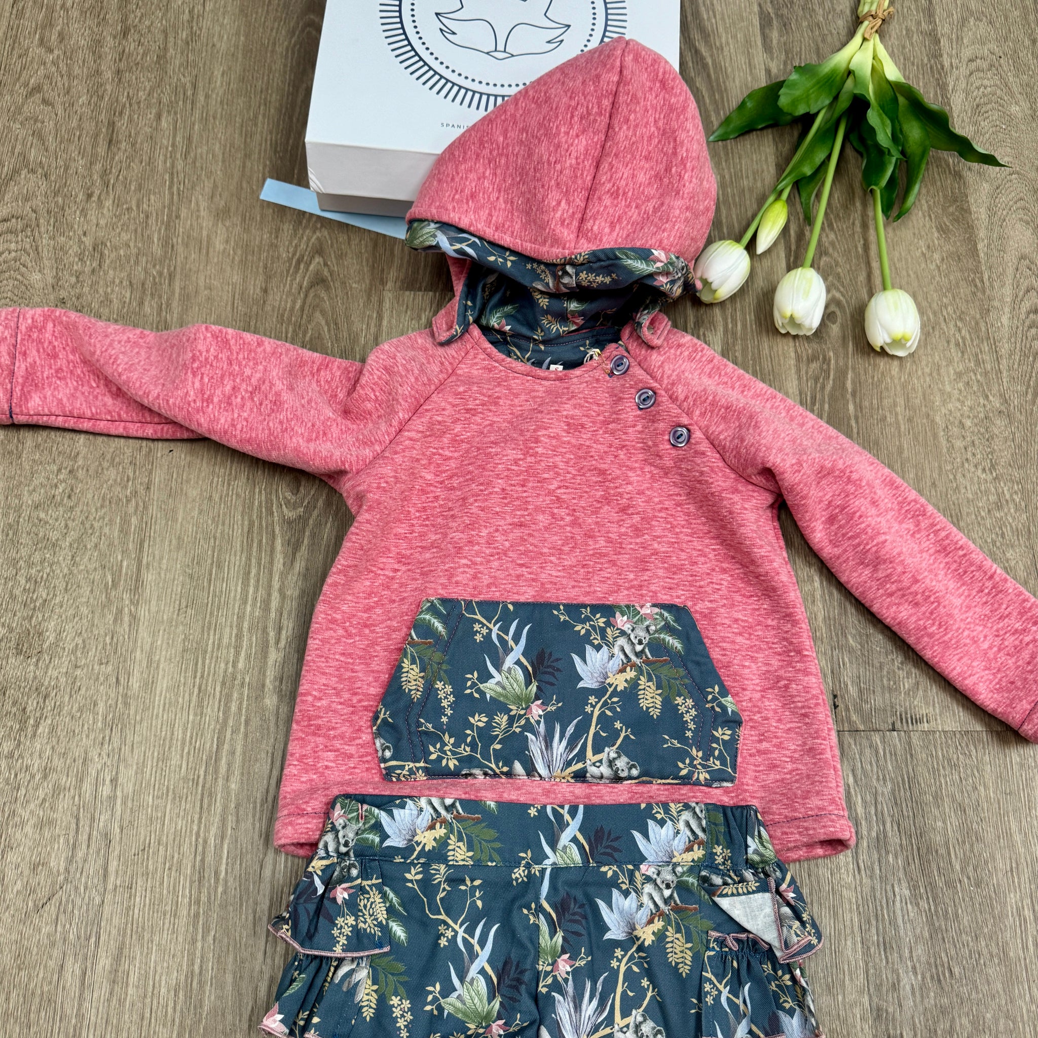 Girls' Pink Hoodie and Floral Bloomer Set