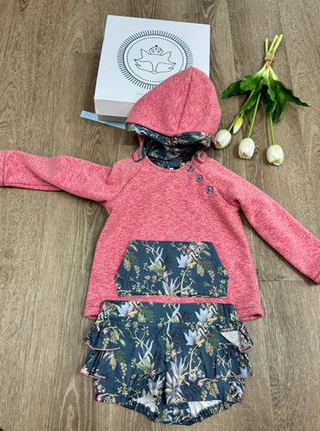 Girls' Pink Hoodie and Floral Bloomer Set
