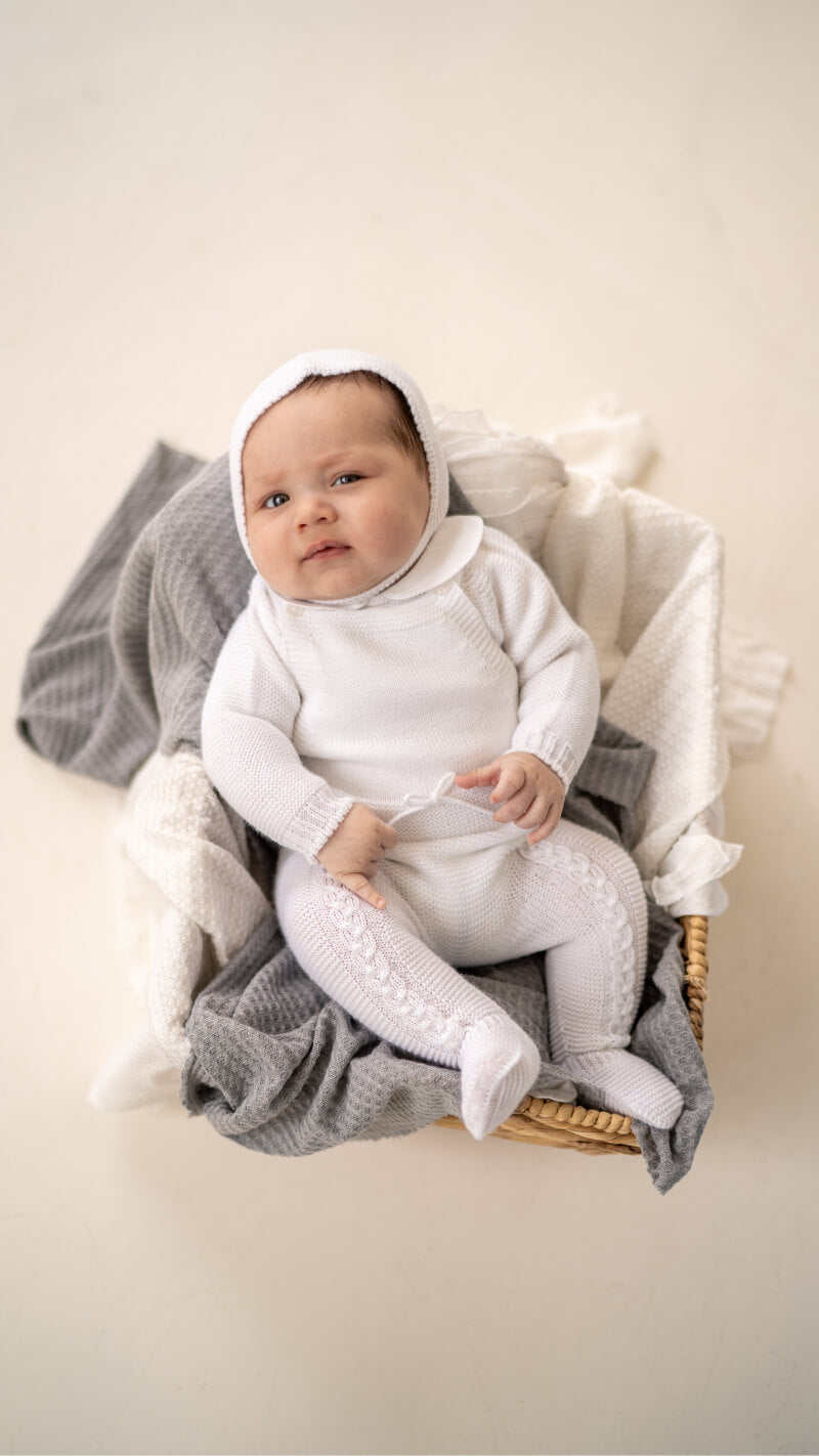 Peto Three Piece Knitted Outfit for Newborns – 100% Organic Cotton (Available in 2 Colors)