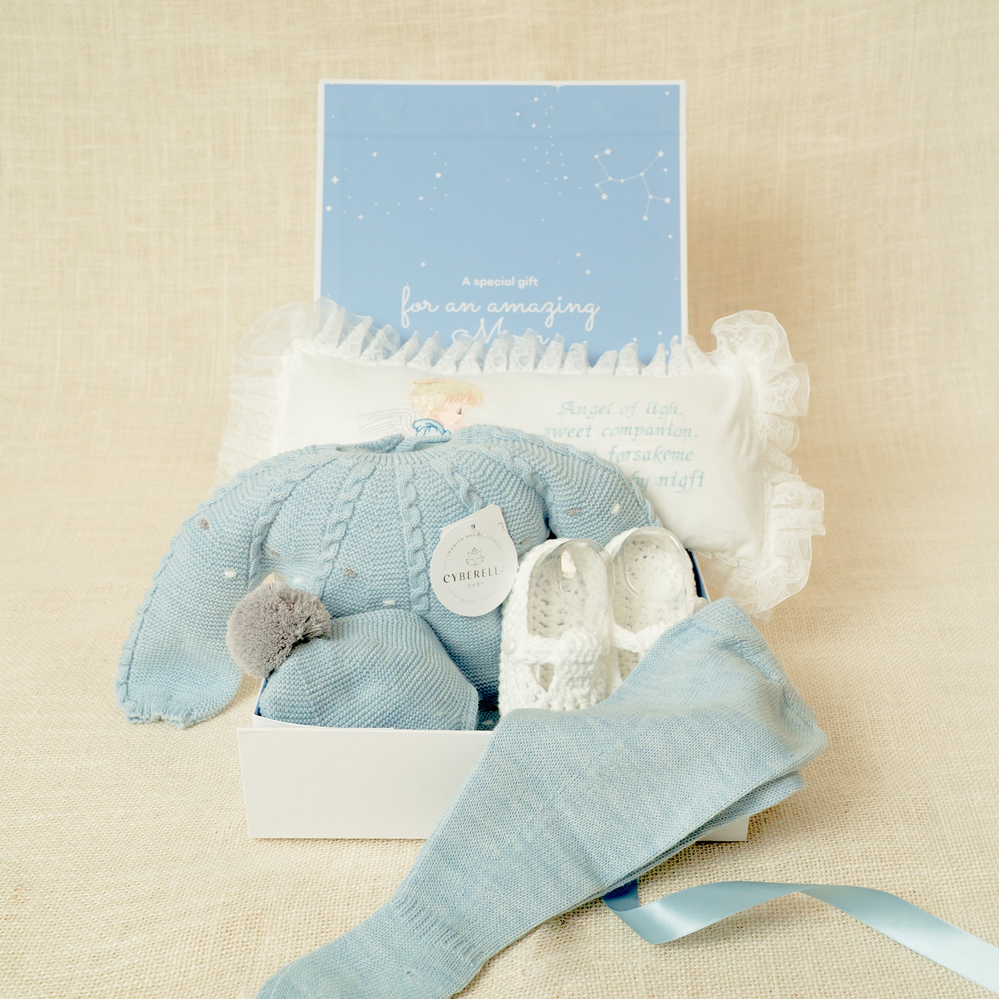 BABY BLUE AMAR Gift BOX (FIVE Pieces) Knitted Outfit for Newborn