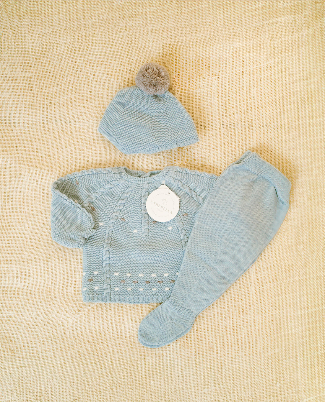 BABY BLUE AMAR Three Pieces Knitted Outfit for Newborn