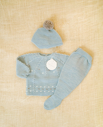 BABY BLUE AMAR Three Pieces Knitted Outfit for Newborn #9403