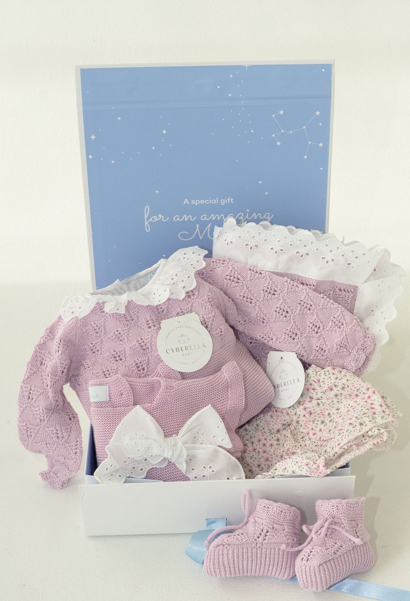 Lilac Whispers Gift Box- Four pieces Knitted Outfit- #9650/ #9731/TO93