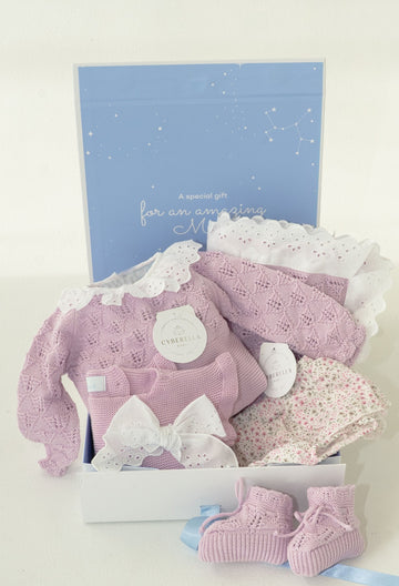 Lilac Whispers Gift Box- Four pieces Knitted Outfit- #9650/ #9731/TO93