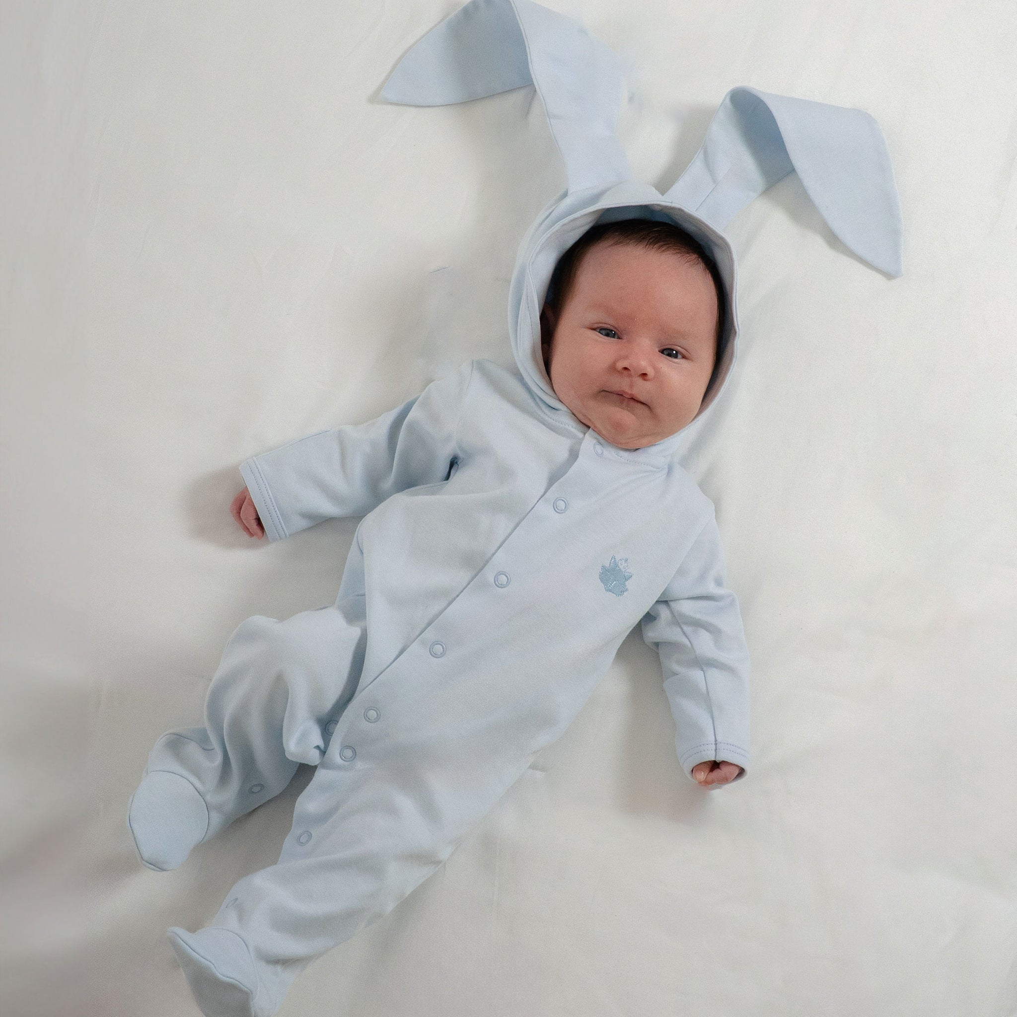 Baby Blue Pima Cotton Baby Romper with Bunny Ears | Adorable Infant Outfit