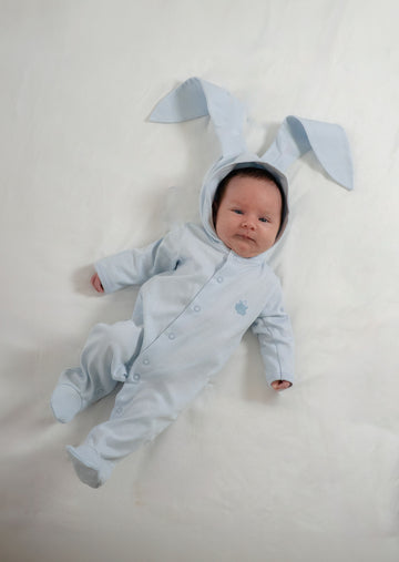 Baby Blue Pima Cotton Baby Romper with Bunny Ears | Adorable Infant Outfit