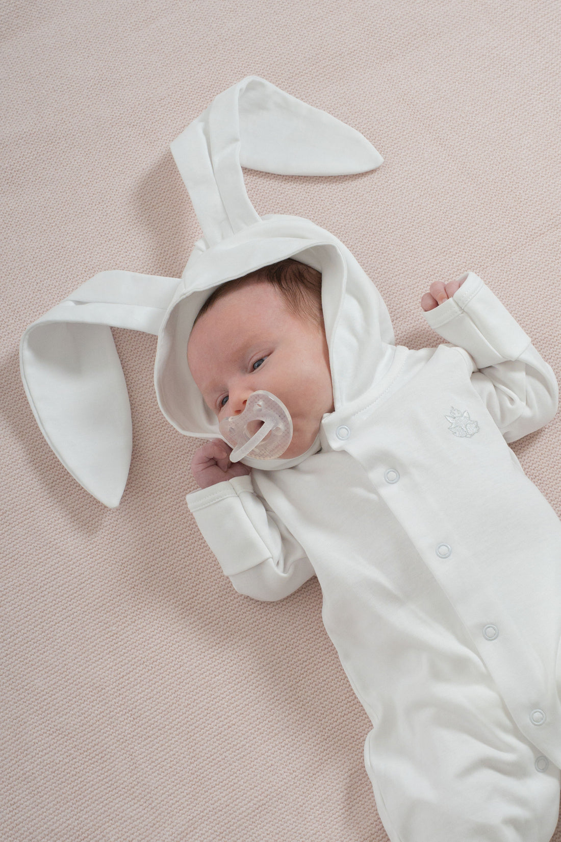 White Pima Cotton Baby Romper with Bunny Ears | Adorable Infant Outfit