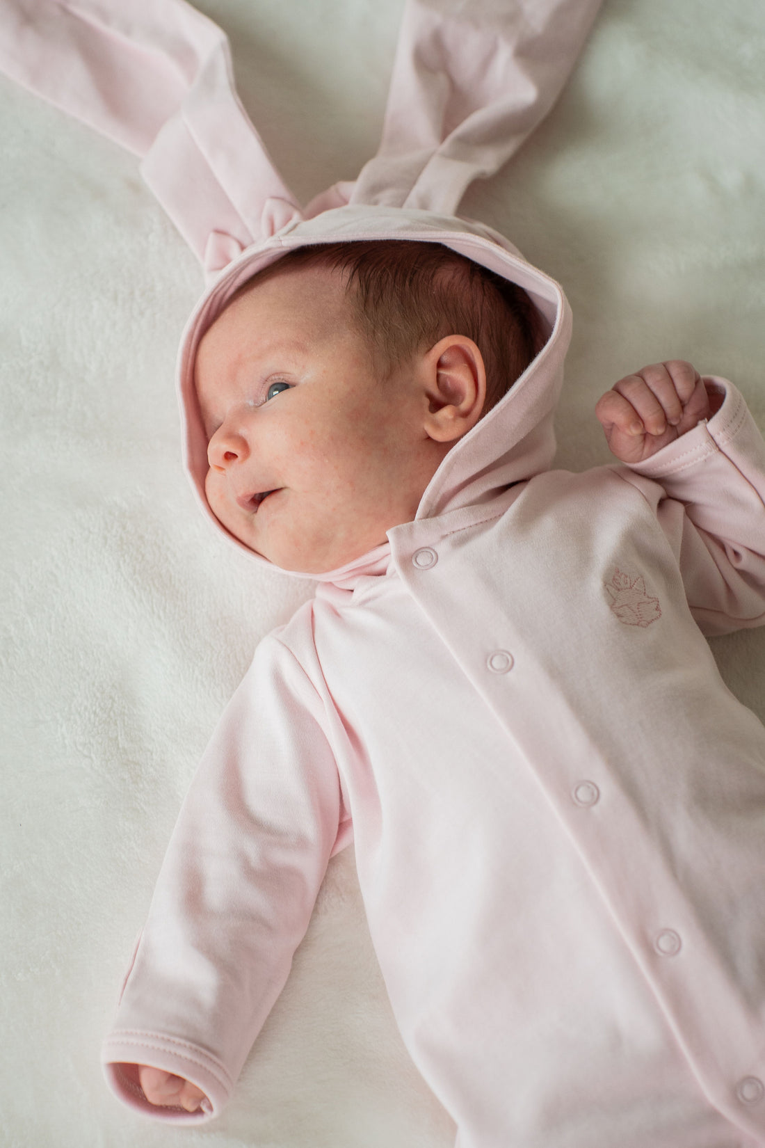 Pink Pima Cotton Baby Romper with Bunny Ears | Adorable Infant Outfit