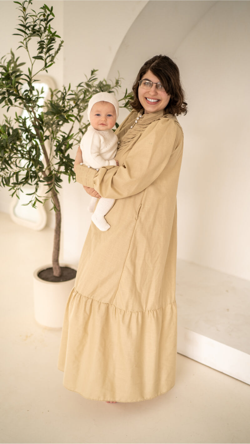 Premium Khaki Maternity Robe: 50% Linen & 50% Cotton