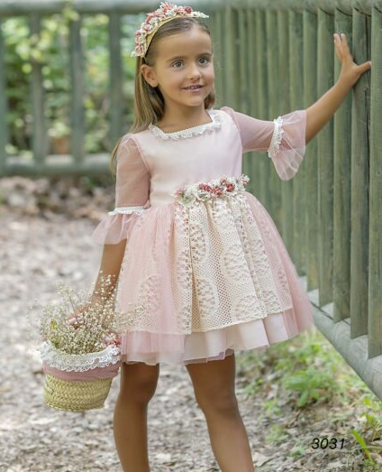 Girls' Ceremony Dress #3031 - Pink Tulle - Made in Spain