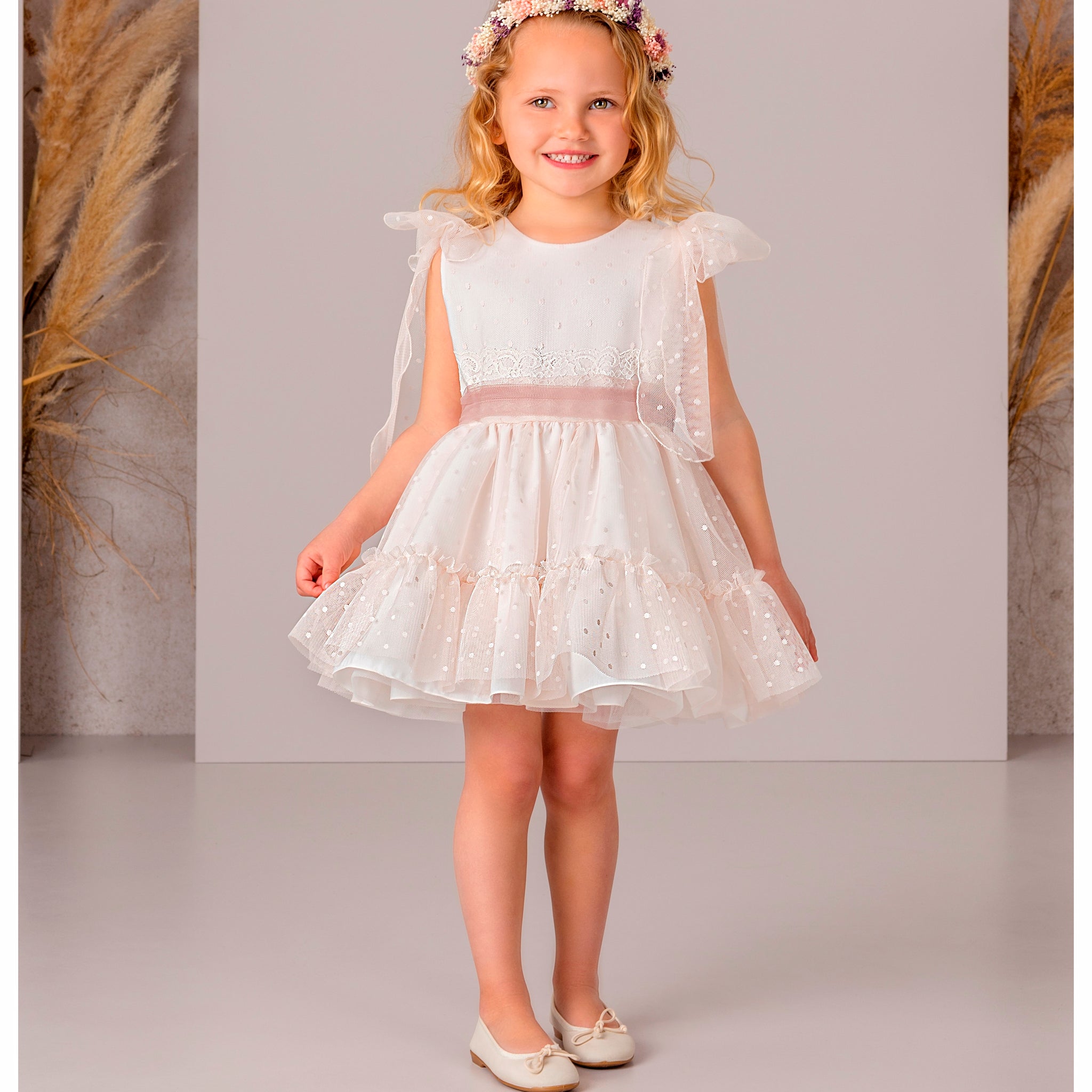 Girls’ Tulle Dress with Polka Dots – Salmon/Mauve #3901.