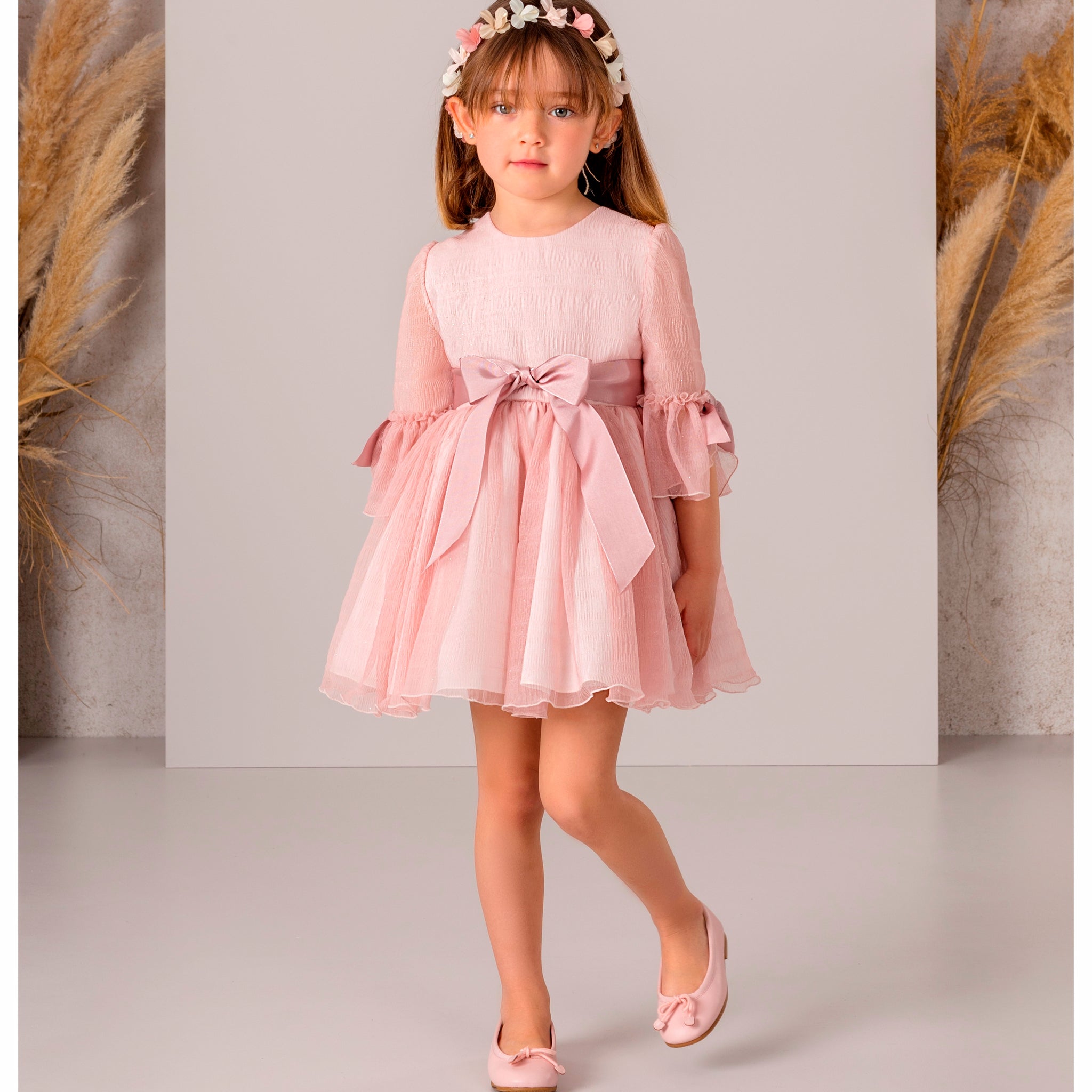 Girls' Ceremony Dress #3911 – Lace and Chiffon Wedding Dress in Ivory/Rose | Made in Spain